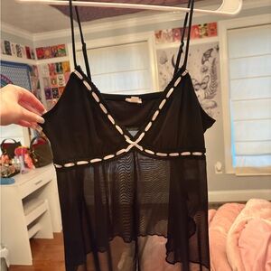 Garage Black Sheer Chemise with White Accents